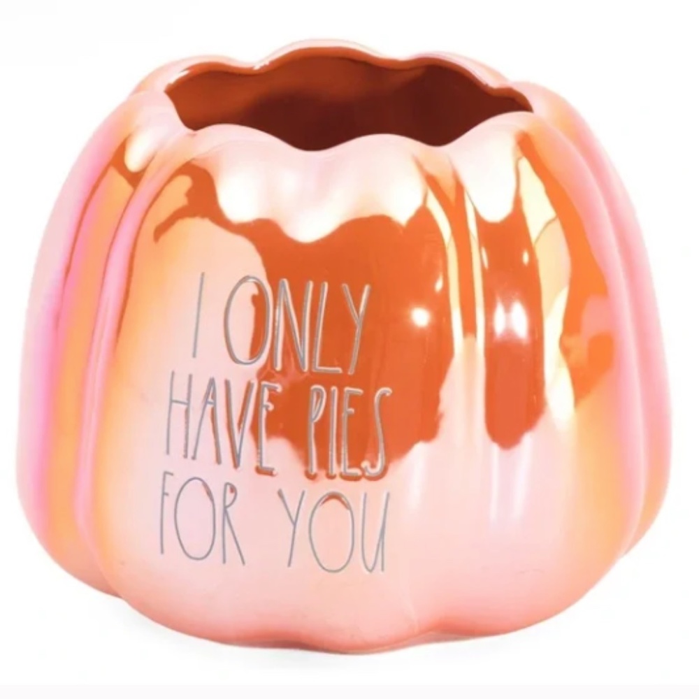 NIB RAE DUNN "I ONLY HAVE PIES FOR YOU" IRIDESCENT ORANGE PUMPKIN PLANTER 7"